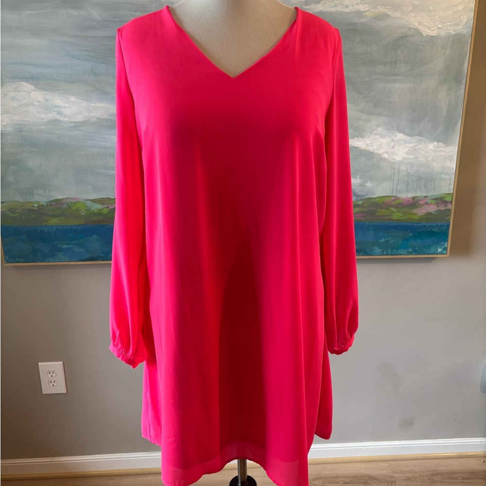Vibrant Hot Pink V-Neck Dress with open sleeves size Large 🩷